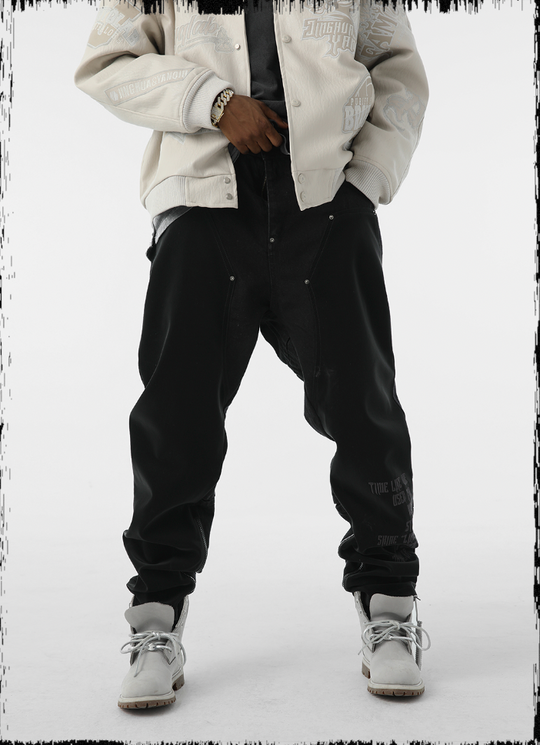 JHYQ Embroidered Zipper Split Denim Jeans