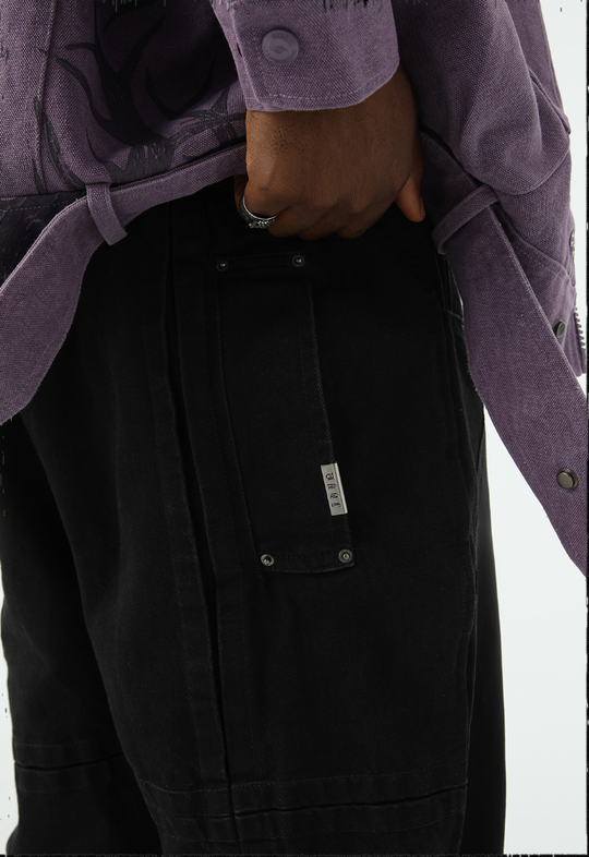 JHYQ Embroidered Zipper Split Denim Jeans