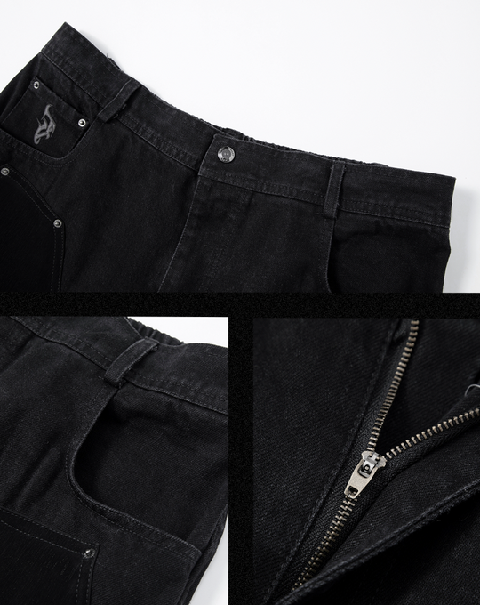 JHYQ Embroidered Zipper Split Denim Jeans