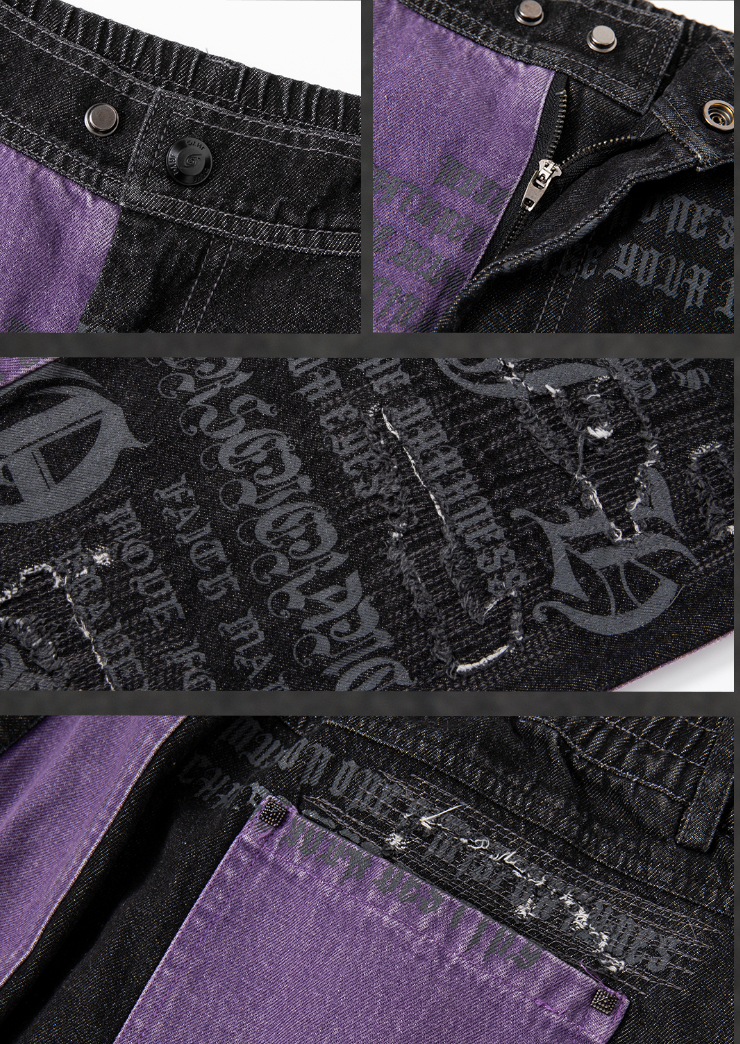 JHYQ Torn Patch Print Color Blocking Denim Jeans