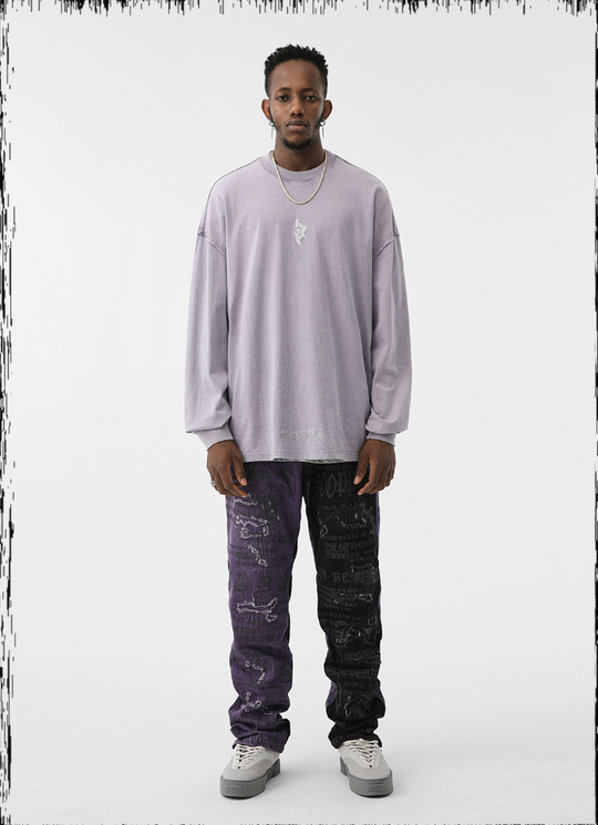 JHYQ Torn Patch Print Color Blocking Denim Jeans