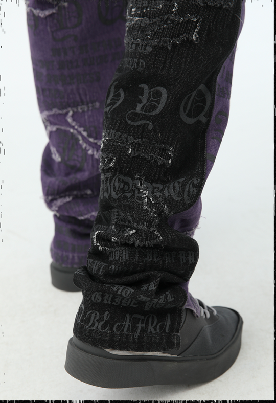JHYQ Torn Patch Print Color Blocking Denim Jeans