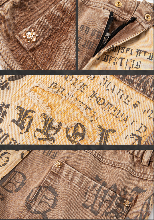 JHYQ Burlap Slim Gothic Print Color Blocking Pants