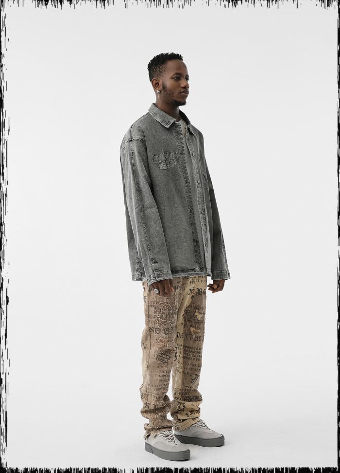 JHYQ Burlap Slim Gothic Print Color Blocking Pants