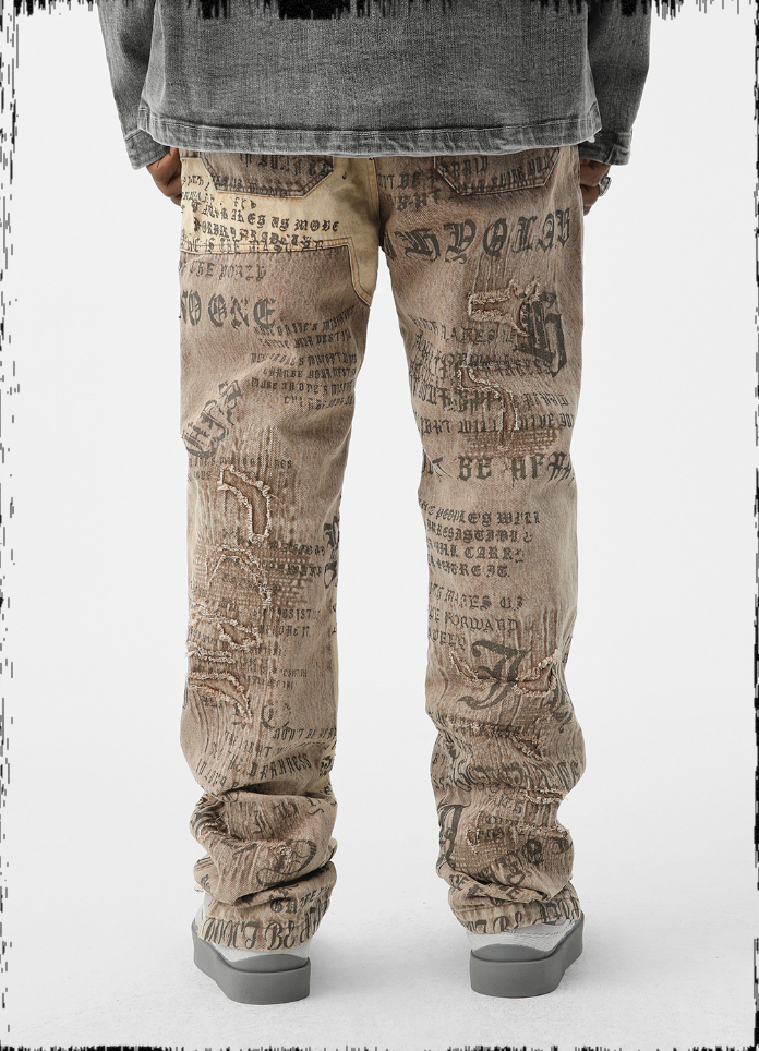 JHYQ Burlap Slim Gothic Print Color Blocking Pants