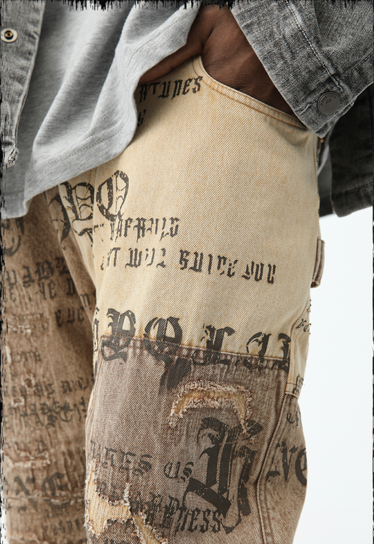 JHYQ Burlap Slim Gothic Print Color Blocking Pants