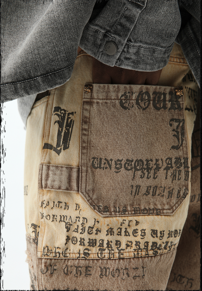 JHYQ Burlap Slim Gothic Print Color Blocking Pants