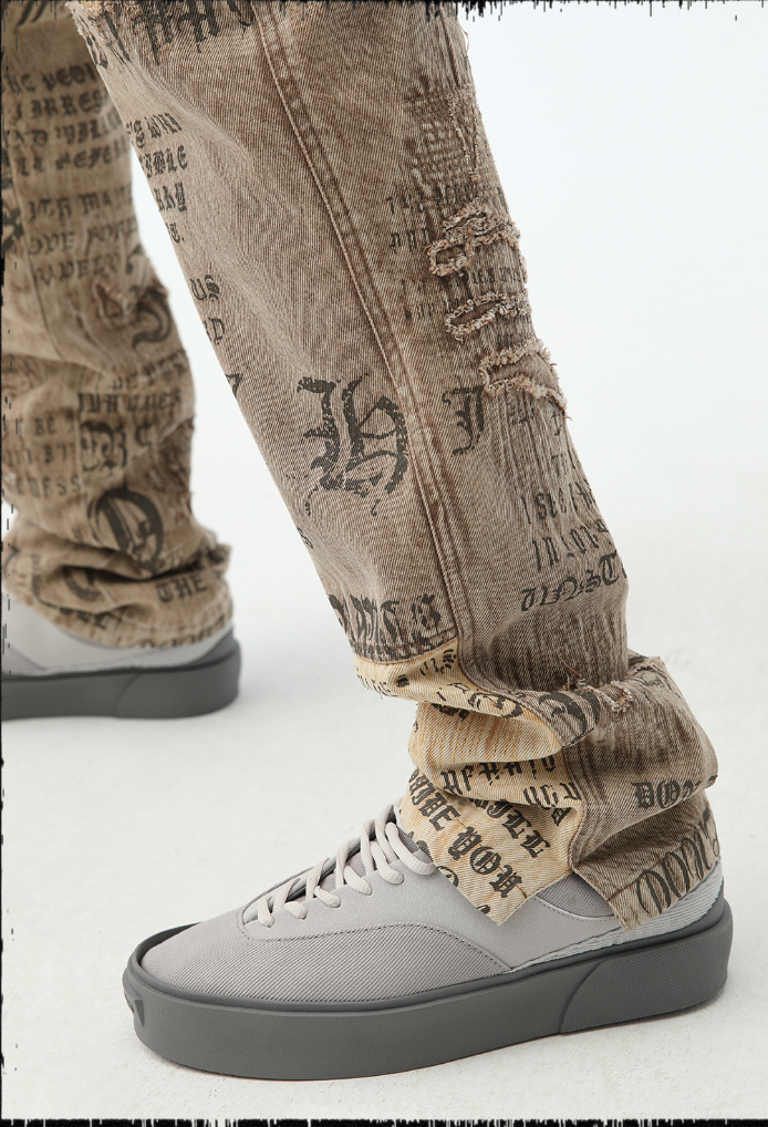 JHYQ Burlap Slim Gothic Print Color Blocking Pants