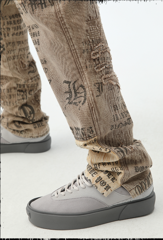 JHYQ Burlap Slim Gothic Print Color Blocking Pants