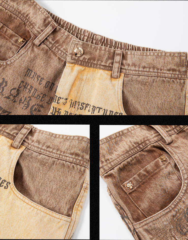 JHYQ Burlap Slim Gothic Print Color Blocking Pants