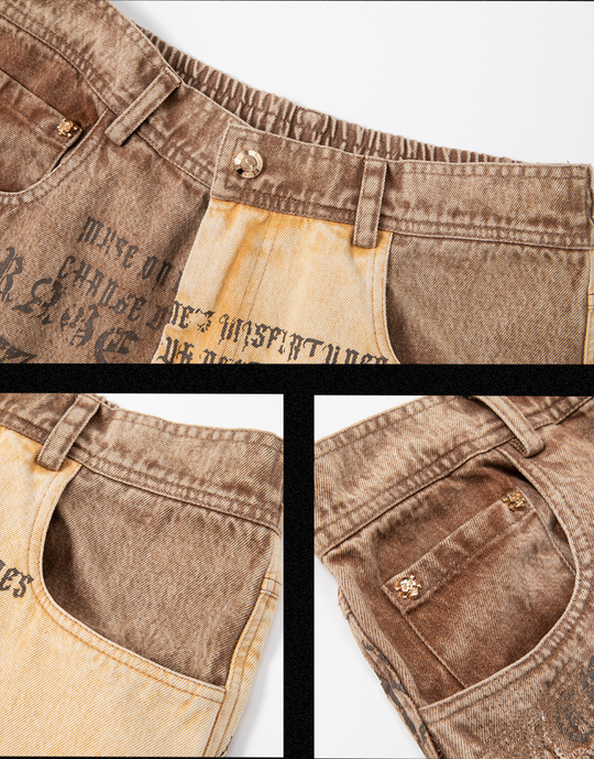 JHYQ Burlap Slim Gothic Print Color Blocking Pants