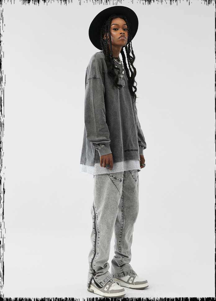 JHYQ Slim Zipper Openings Printed Denim Jeans