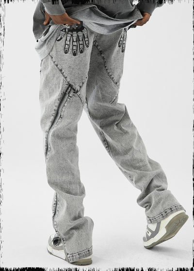 JHYQ Slim Zipper Openings Printed Denim Jeans