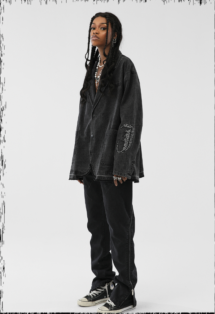 JHYQ Slim Zipper Openings Printed Denim Jeans