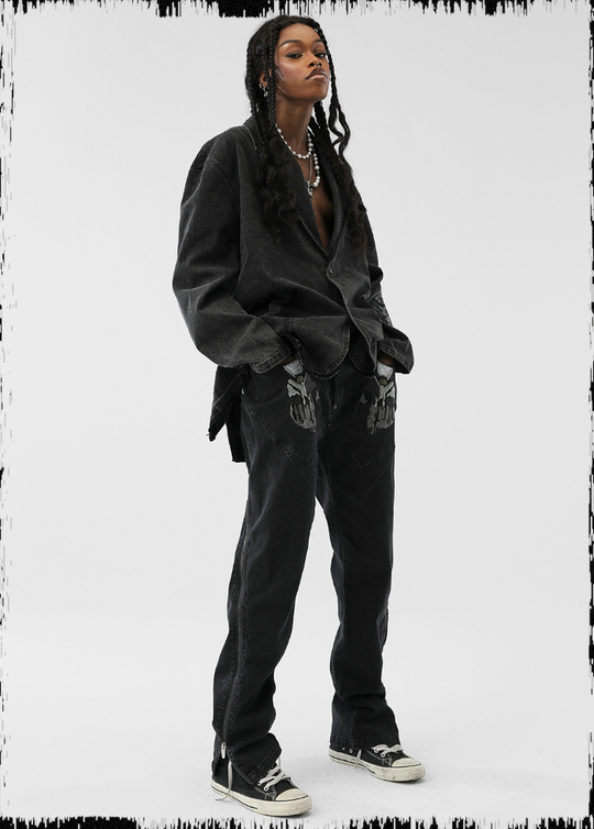 JHYQ Slim Zipper Openings Printed Denim Jeans