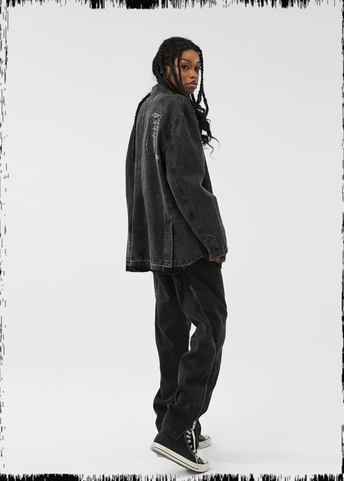 JHYQ Slim Zipper Openings Printed Denim Jeans