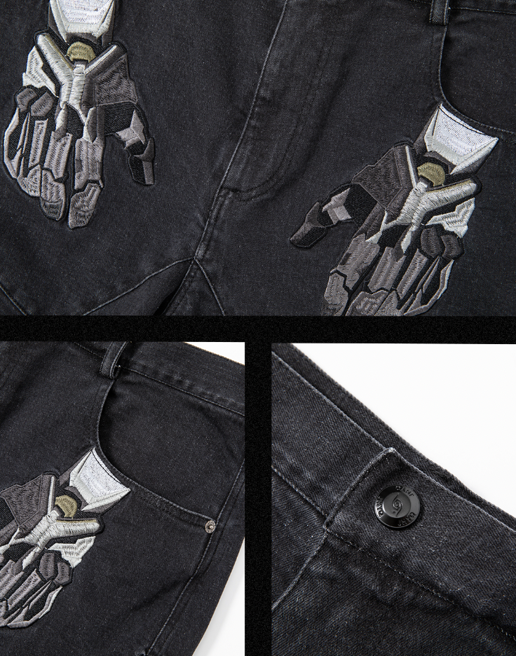 JHYQ Slim Zipper Openings Printed Denim Jeans