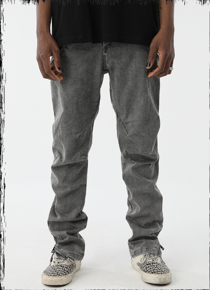 JHYQ Washed Slim Zipper Patchwork Denim Jeans