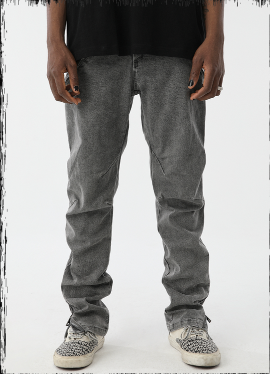 JHYQ Washed Slim Zipper Patchwork Denim Jeans