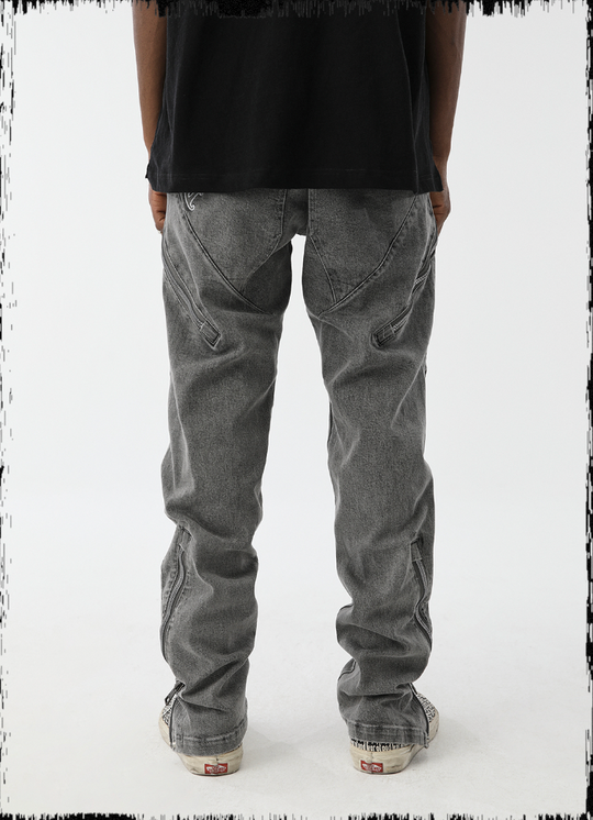JHYQ Washed Slim Zipper Patchwork Denim Jeans