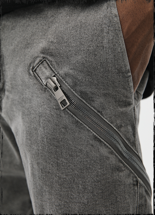 JHYQ Washed Slim Zipper Patchwork Denim Jeans