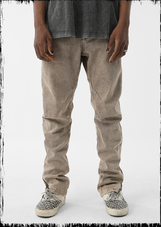 JHYQ Washed Slim Zipper Patchwork Denim Jeans