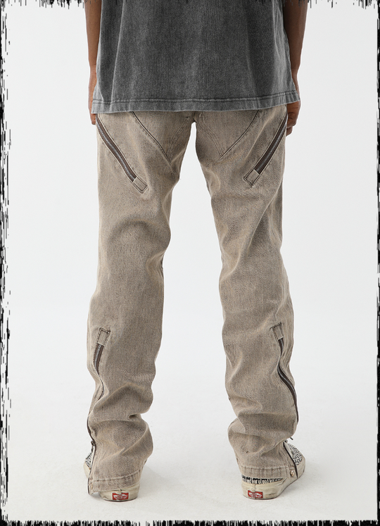 JHYQ Washed Slim Zipper Patchwork Denim Jeans