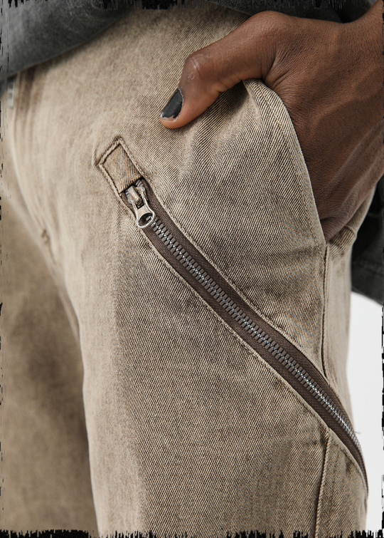 JHYQ Washed Slim Zipper Patchwork Denim Jeans