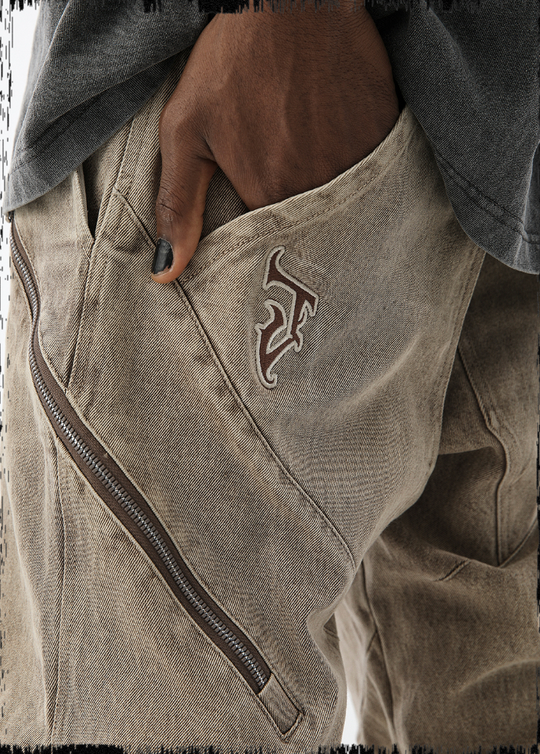 JHYQ Washed Slim Zipper Patchwork Denim Jeans