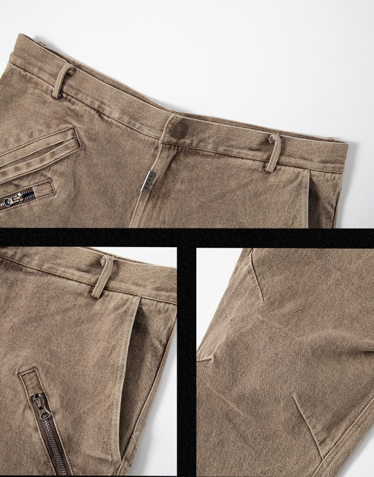 JHYQ Washed Slim Zipper Patchwork Denim Jeans