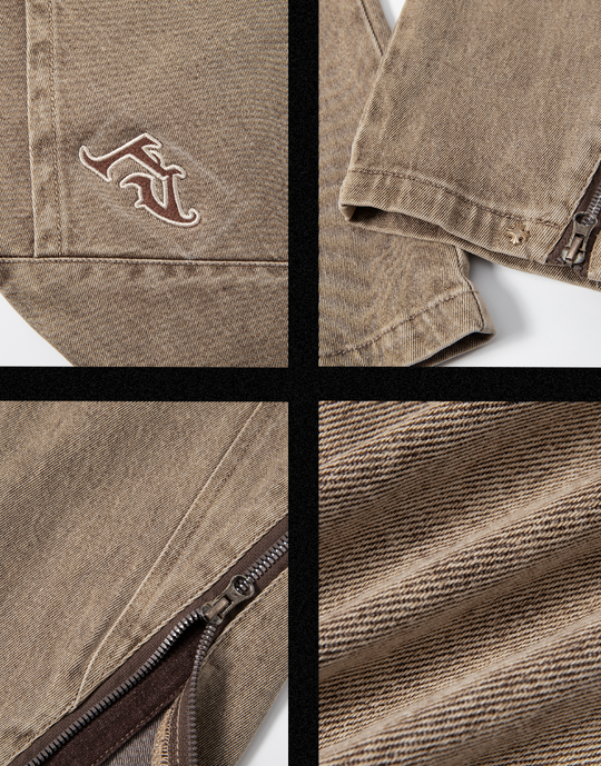 JHYQ Washed Slim Zipper Patchwork Denim Jeans