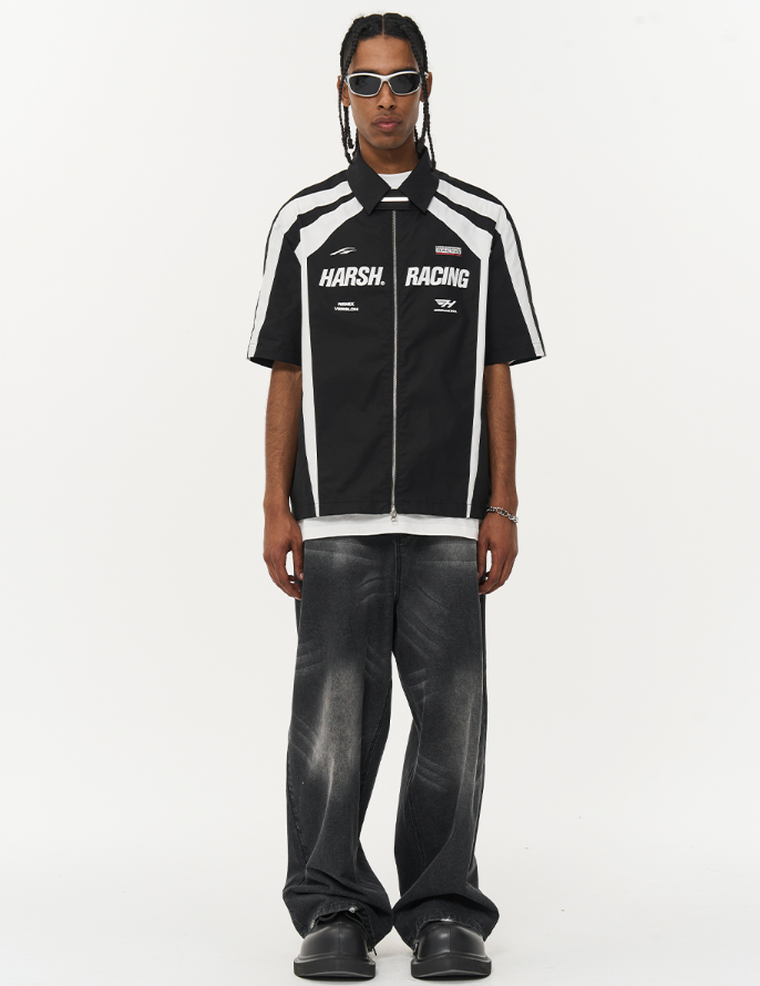 Harsh and Cruel Contrast Color Racing Short Sleeve Shirt