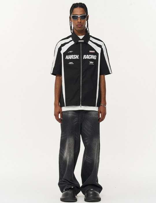 Harsh and Cruel Contrast Color Racing Short Sleeve Shirt