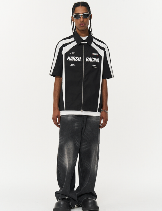 Harsh and Cruel Contrast Color Racing Short Sleeve Shirt