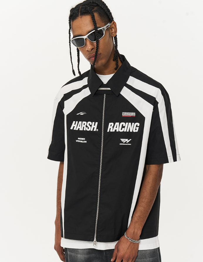 Harsh and Cruel Contrast Color Racing Short Sleeve Shirt