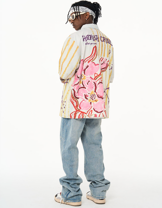 Harsh and Cruel Floral Crayon Drawing Full Print Cuban Shirt