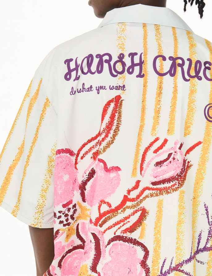 Harsh and Cruel Floral Crayon Drawing Full Print Cuban Shirt
