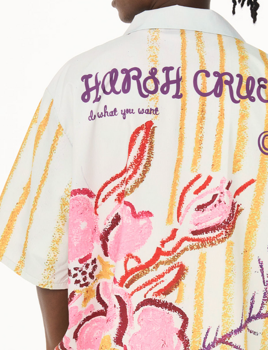 Harsh and Cruel Floral Crayon Drawing Full Print Cuban Shirt