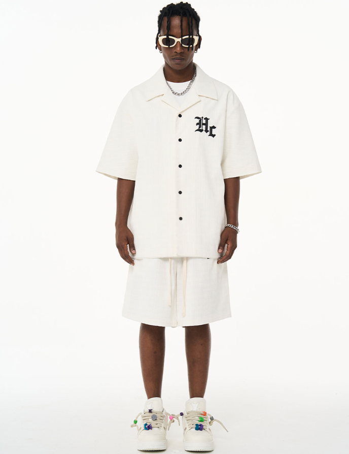 Harsh and Cruel Gothic Word Embroidered Cuban Shirt