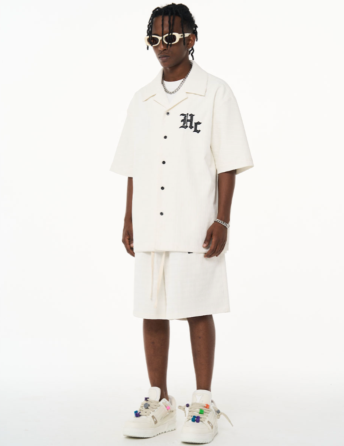 Harsh and Cruel Gothic Word Embroidered Cuban Shirt