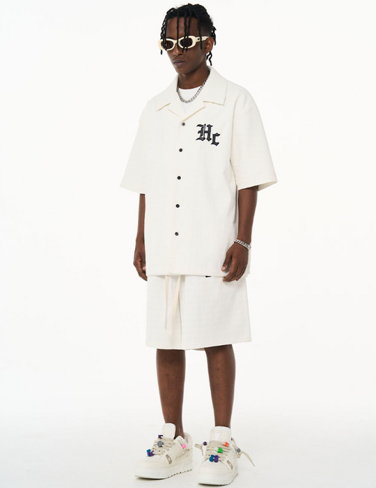 Harsh and Cruel Gothic Word Embroidered Cuban Shirt