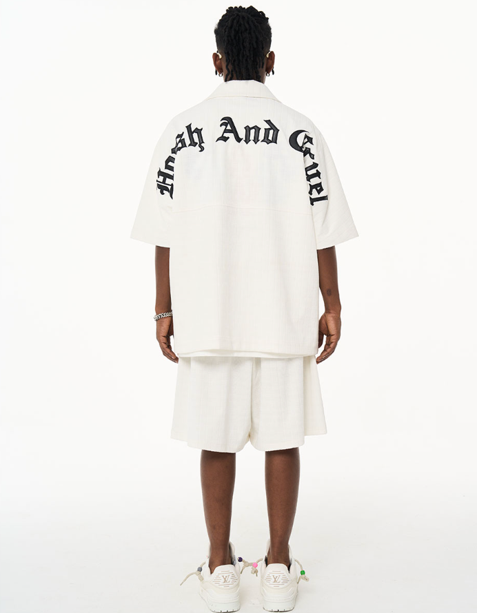 Harsh and Cruel Gothic Word Embroidered Cuban Shirt