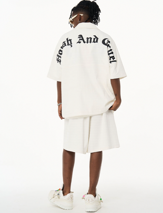 Harsh and Cruel Gothic Word Embroidered Cuban Shirt