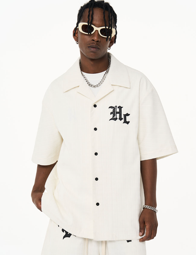 Harsh and Cruel Gothic Word Embroidered Cuban Shirt