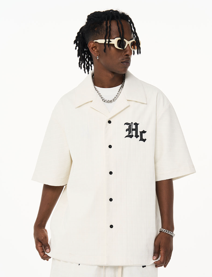 Harsh and Cruel Gothic Word Embroidered Cuban Shirt