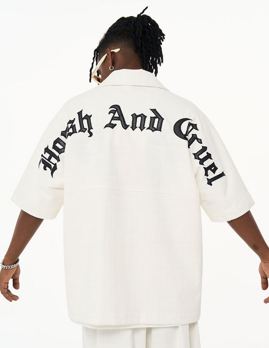Harsh and Cruel Gothic Word Embroidered Cuban Shirt