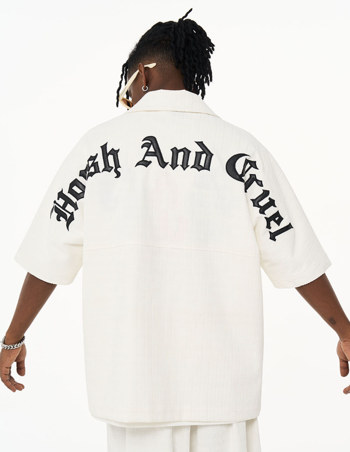 Harsh and Cruel Gothic Word Embroidered Cuban Shirt