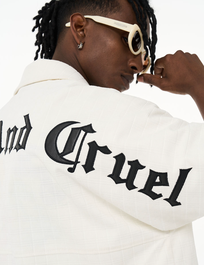 Harsh and Cruel Gothic Word Embroidered Cuban Shirt