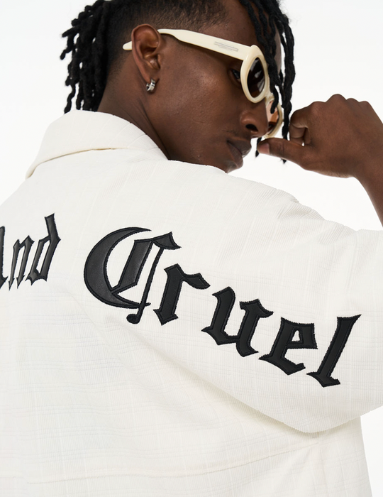 Harsh and Cruel Gothic Word Embroidered Cuban Shirt