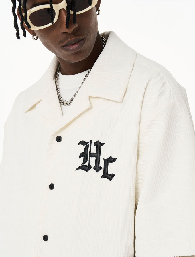 Harsh and Cruel Gothic Word Embroidered Cuban Shirt